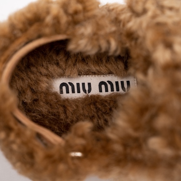 size 37eu 7 US Miu Miu Camel Brown Shearling Sandals - Picture 9 of 11